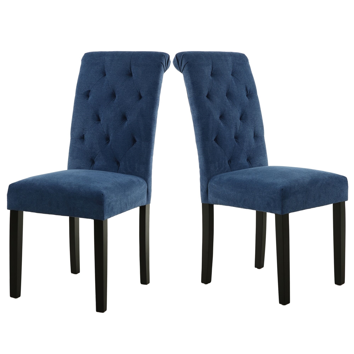 Ow-lw8126s-blue High Back Diamond-pattern Tufting Fabric Upholstered Dining Chairs, Blue - Set Of 2