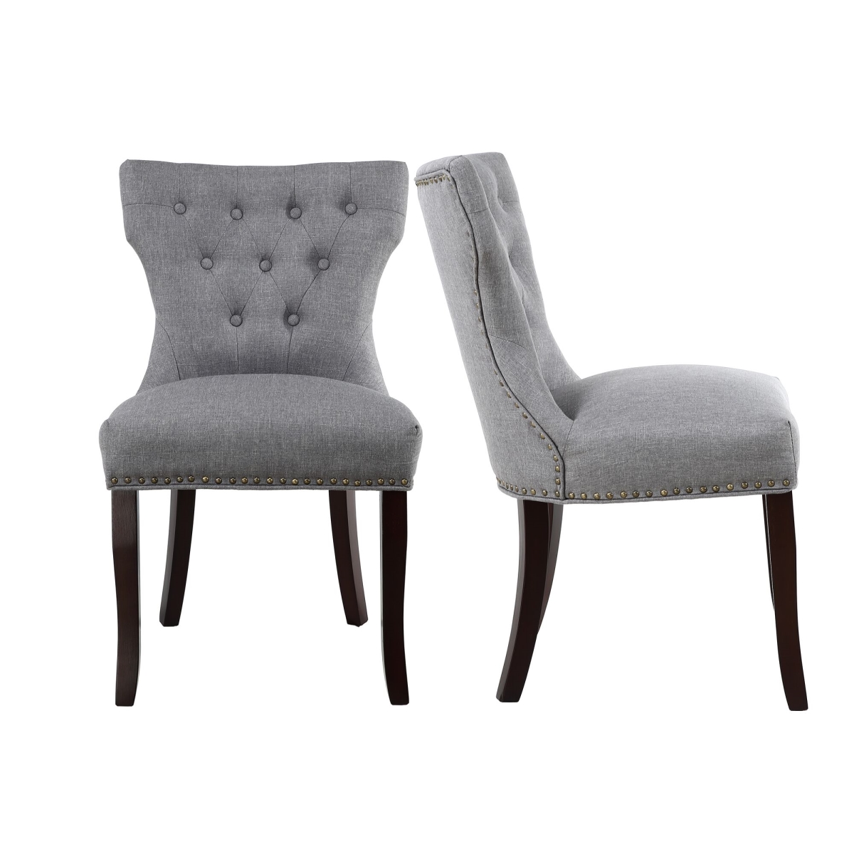 Ow-lss8097c-gray Mid Back Button-tufted Fabric Dining Side Chair, Gray - Set Of 2