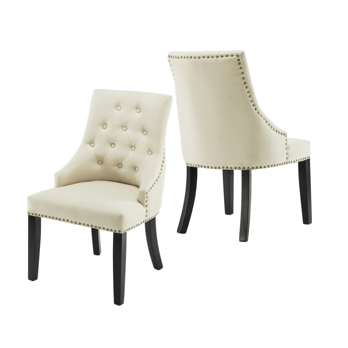 Lss-8229c01-beige Mid Back Button Tufted Fabric Dining Chair With Low-profile Armrest, Beige - Set Of 2