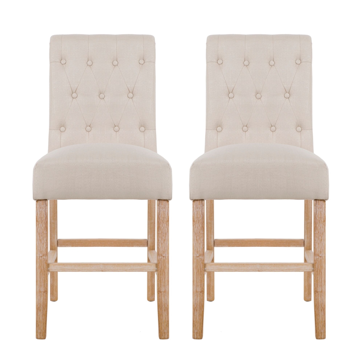 Myrh7033by-tan Counter Height Button Tufting Fabric Upholstered Dining Chair, Tan - Set Of 2