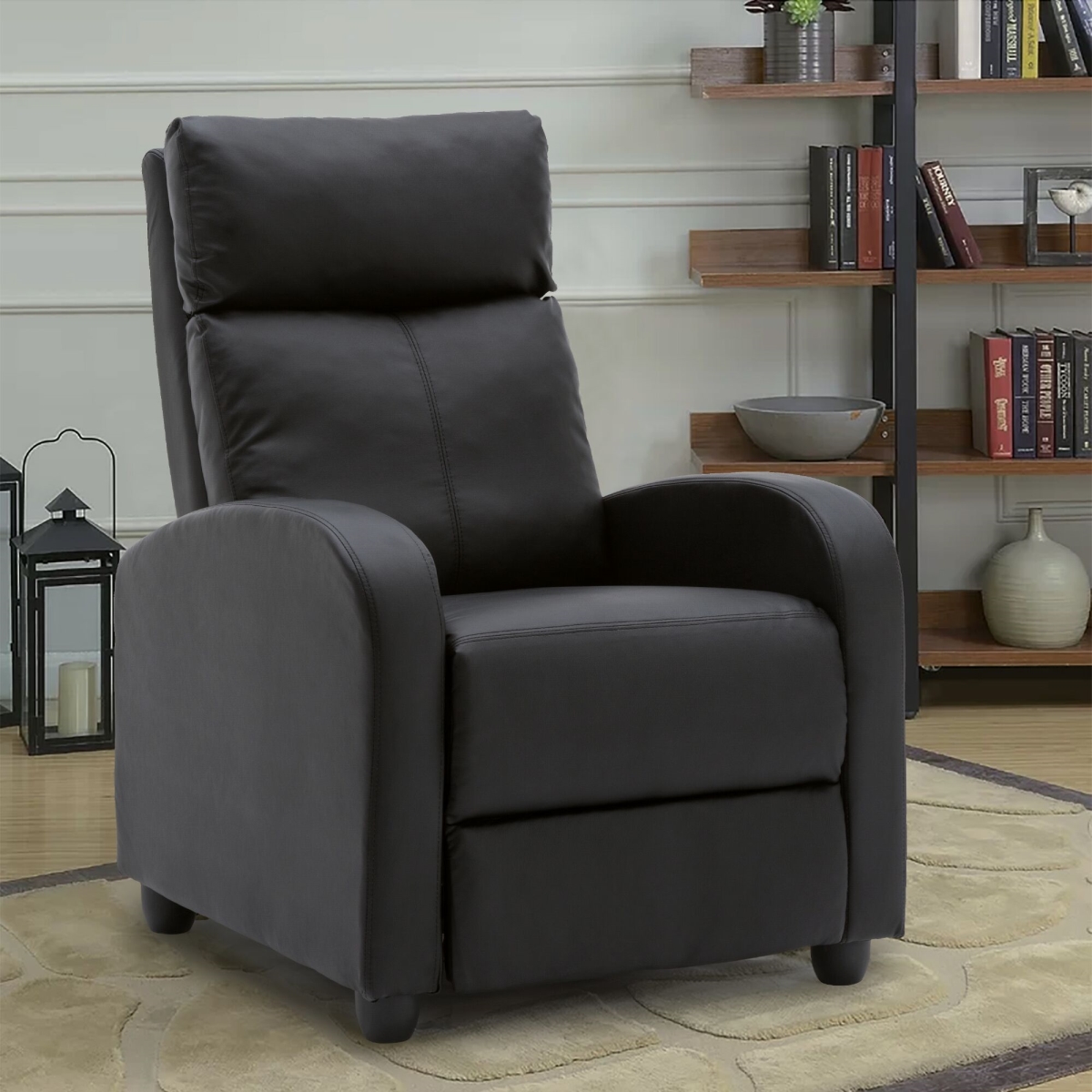 Ow-yt9001b-black Single Black Pu Recliner Sofa Chair, Black