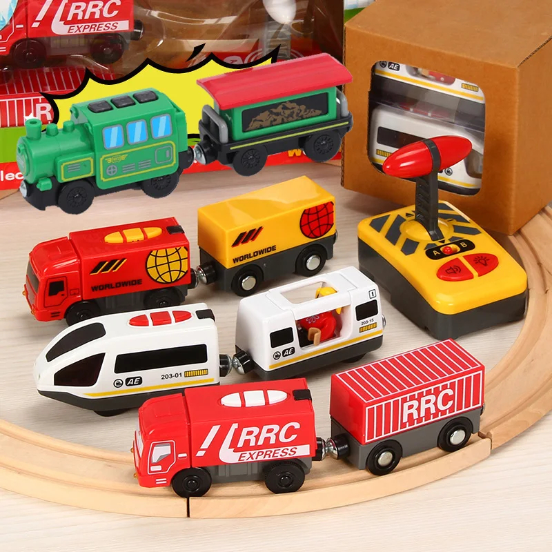 NM58696 Electric Train Set Remote Control Locomotive Magnetic Train Diecast Slot Toy Fit for Wooden Train Railway Track Toys