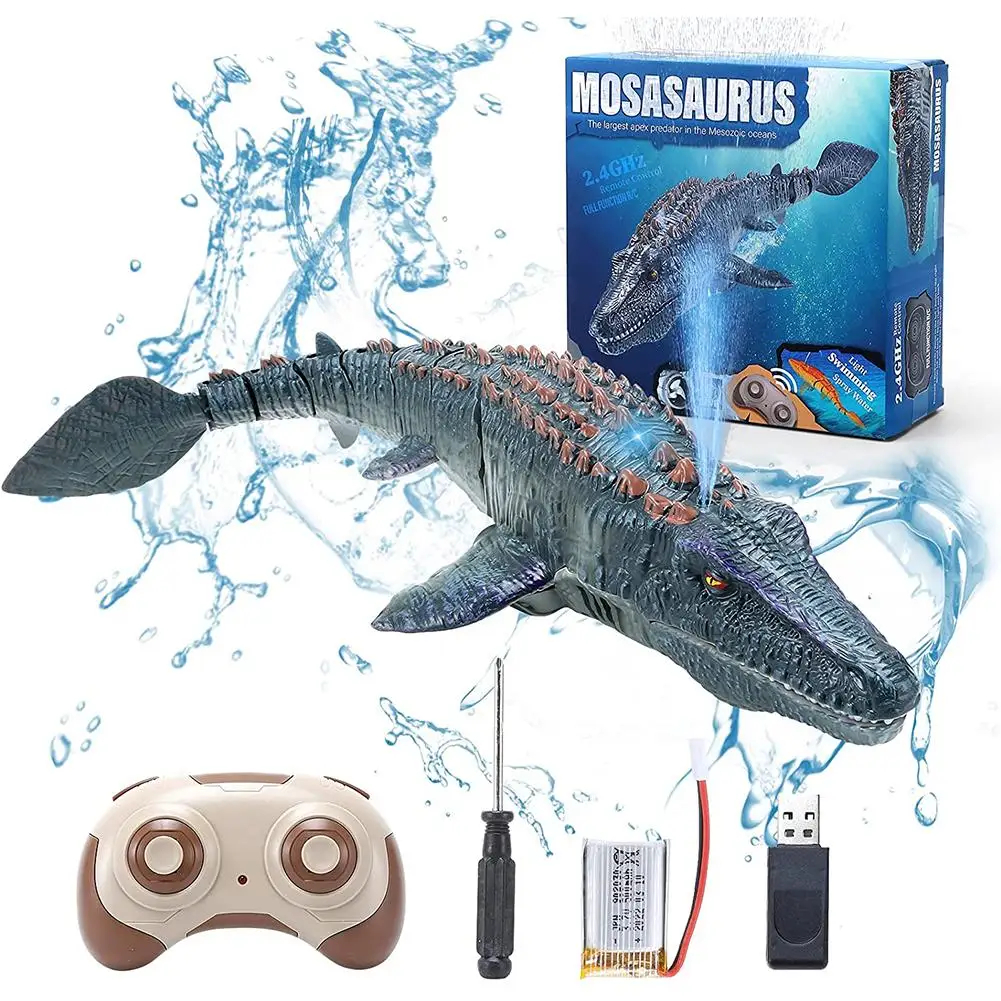 NM59132 Control Dinosaur for Kids Mosasaurus Diving Toys RC Boat with Light Spray Water for Swimming Pool Lake Bathroom Bath Toys