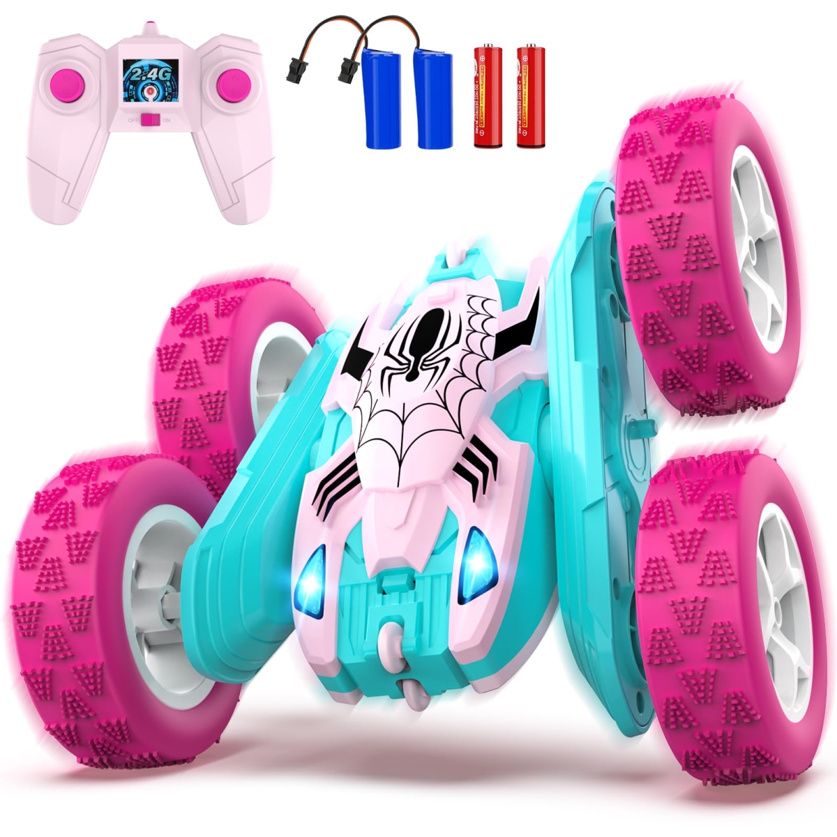 tek  UNO1RC Pink Spider Remote Control Car for Girls, Kids Race RC Cars for Girl, Princess Toys for Age 6 7 8 9 10 Christmas Birthday Gifts