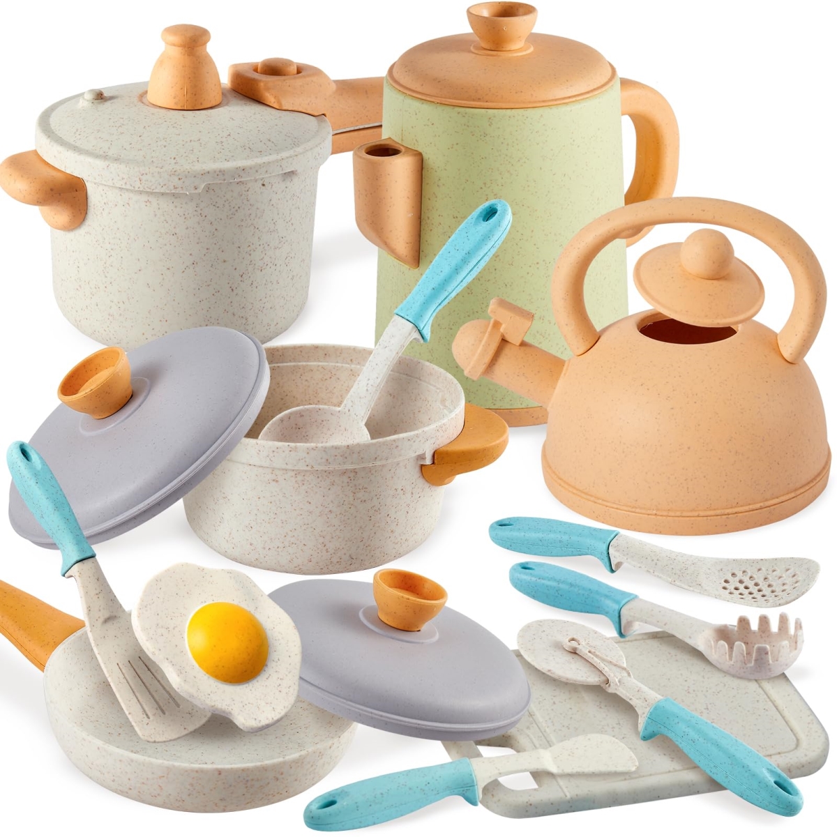 tek NT74324 BUYGER Pretend Play Kitchen Accessories Toy Set, Cookware Pots & Pans with Cooking Utensils, Gift for Kids Toddlers Ages 3-5