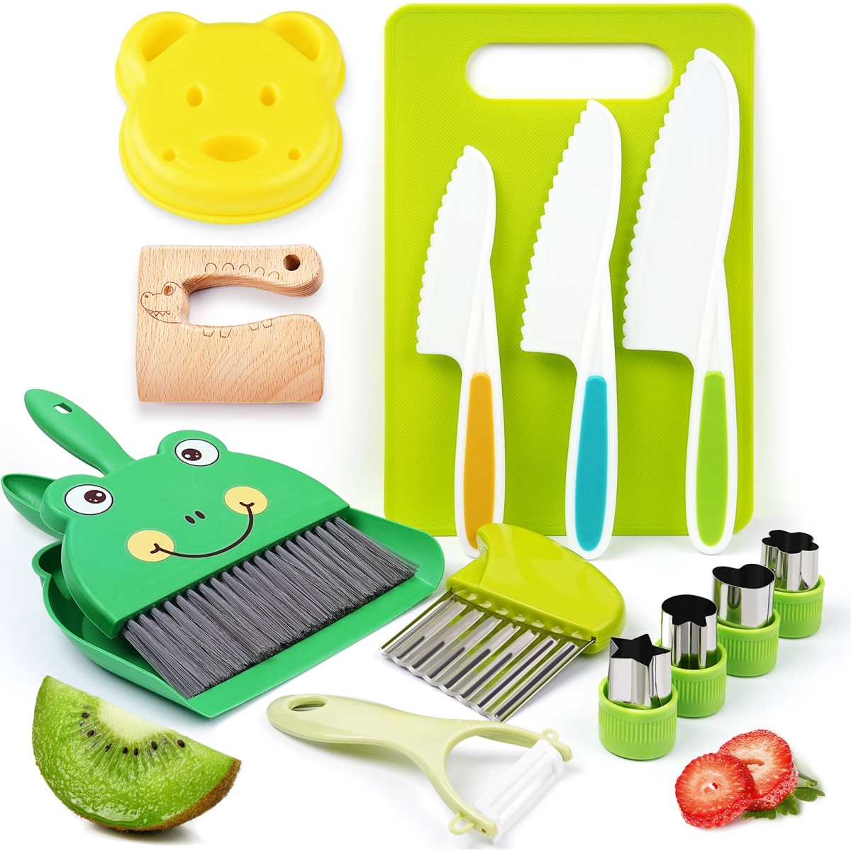 tek NT78935 Montessori Kitchen Toys - Toddler Cooking Set with Safe Knives, Real Kitchen Toy Gift for Kids Ages 2-8 Years - 14 Piece