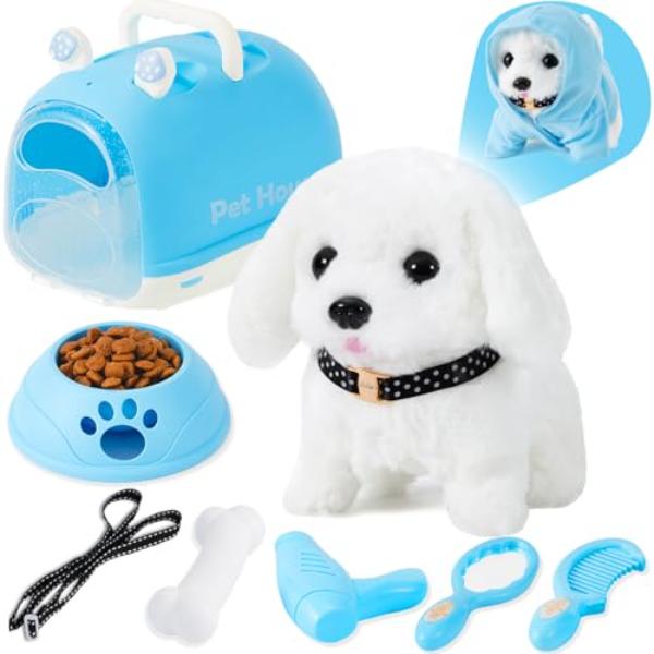 tek NT78124 Walking & Barking Electronic Interactive Plush Puppy & Pet Care Toy Set Accessories for Toddlers