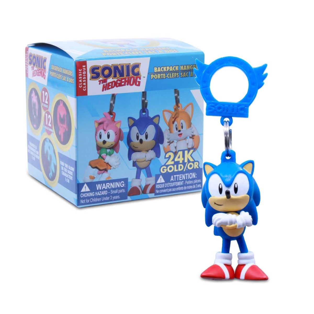 NT85945 2.5 in. The Hedgehog Glow & Gold Backpack Keychain S4 Classic Collectible Hanger Figure, Official SEGA Licensed Gift