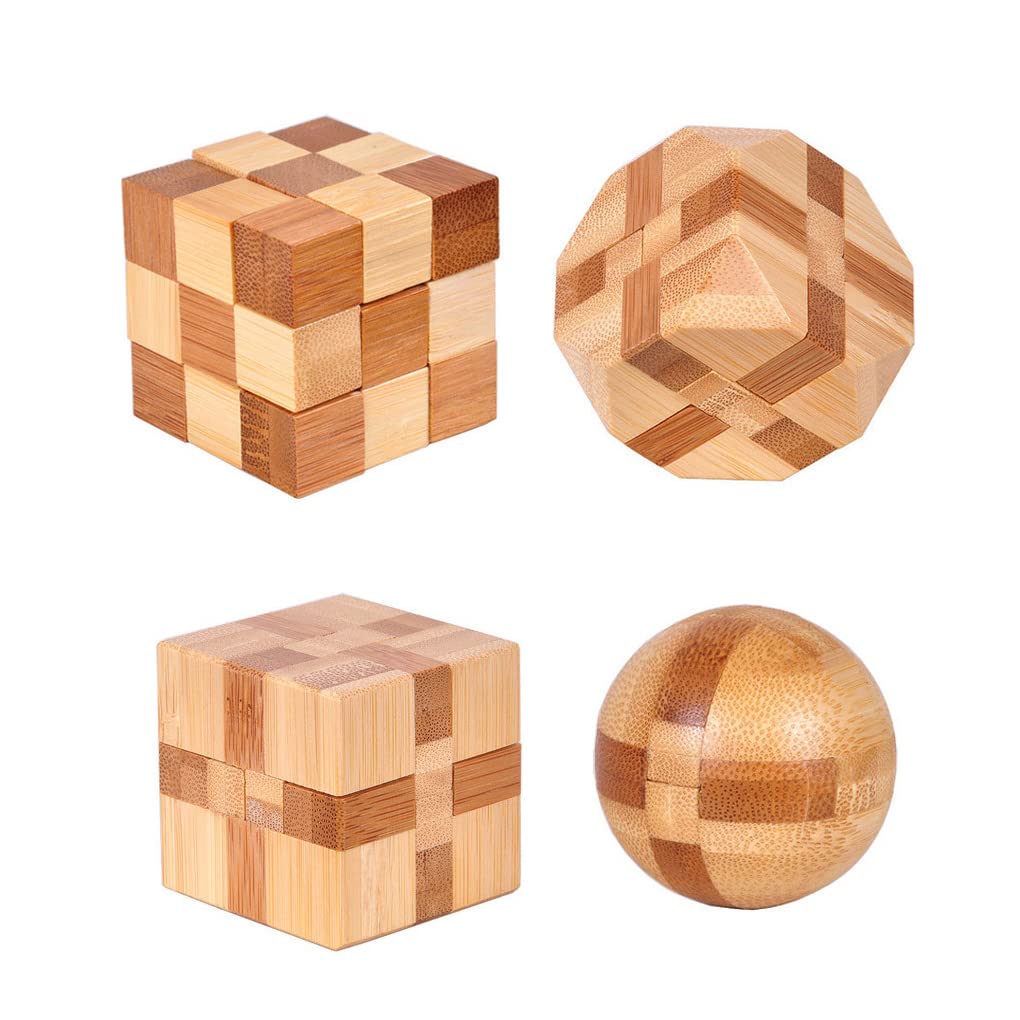 NT86708 Wooden Puzzle Games Brain Teasers for Teens & Adults - Pack of 4