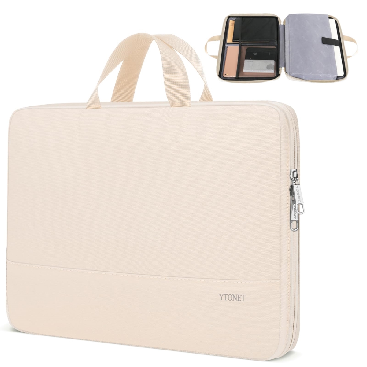 15.6 in. Ytonet Laptop Case, Water Resistant Slim Travel Bag, Compatible with MacBook, HP, Dell, Lenovo, Asus, Beige