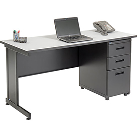 670073GY Office Desk with 3 Drawers - 60 x 24 in. - Gray
