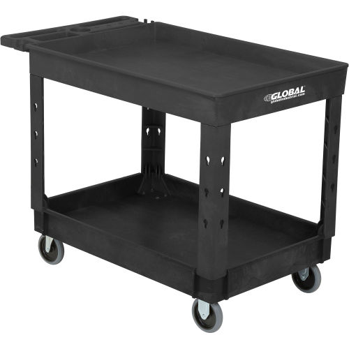 UPC 734272275704 product image for Plastic 2 Tray Black Shelf Service & Utility Cart, 44 x 25.5, 5 in. Rubb | upcitemdb.com