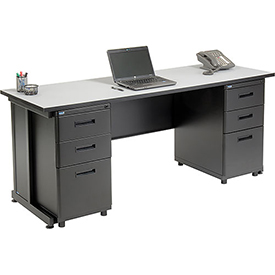 Global Industrial 670076GY Office Desk with 6 Drawers, 72 x 24 in. - Gray