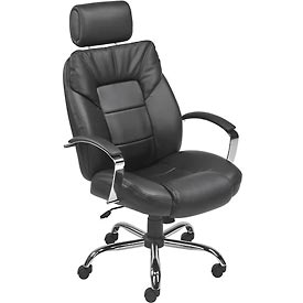 Global Industrial JKB0110 Big & Tall Executive Chair with Headrest Leather High Back, Black