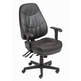 Executive Multifunctional Office Chair with Leather Mid Back - Black