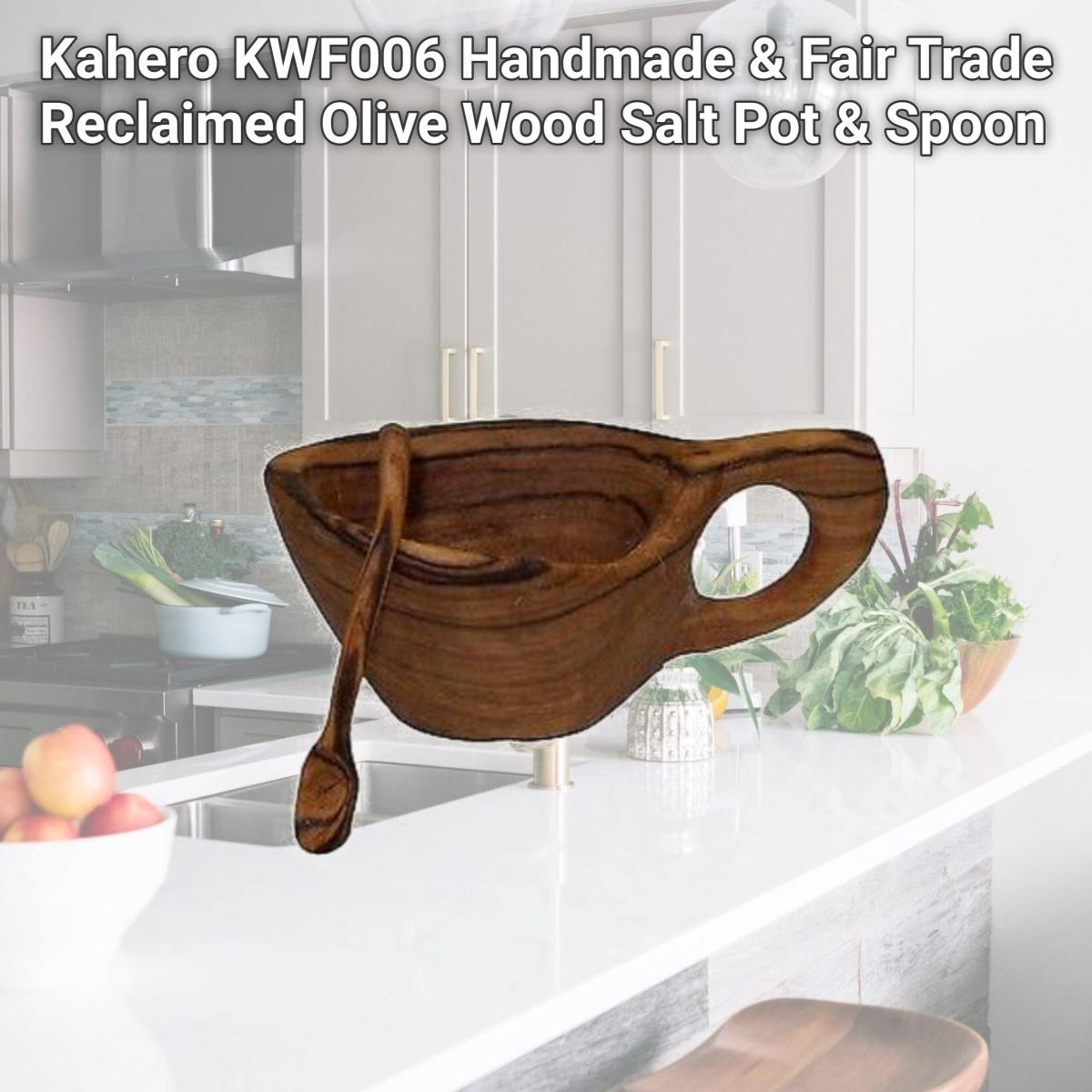 Picture of Kahero KWF006 Handmade & Fair Trade Reclaimed Olive Wood Salt Pot & Spoon