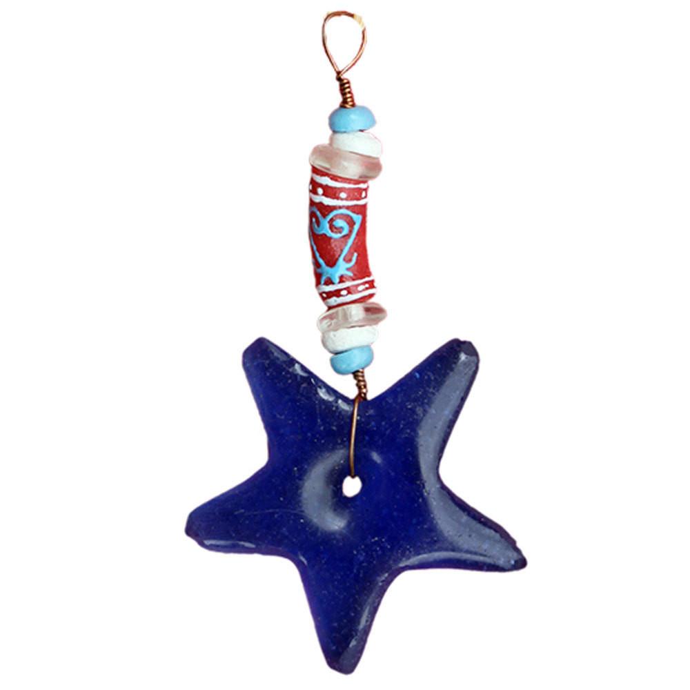 Gm50102010-595203 Handmade & Fair Trade Adinkra Sankofa Star Ornament, Blue