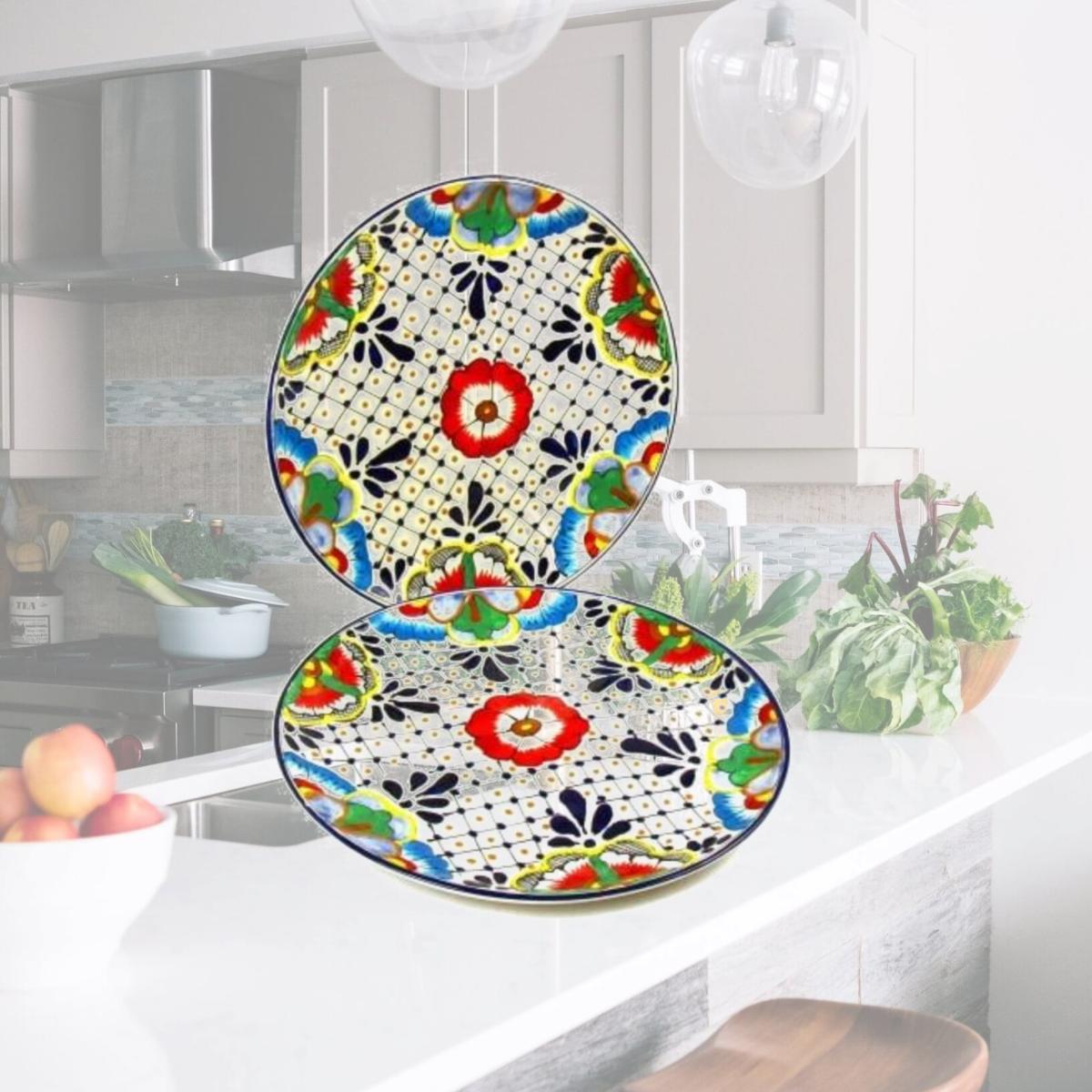Picture of Encantada MC110D-S2 11.8 in. Dinner Plates, Dots & Flowers - Set of 2