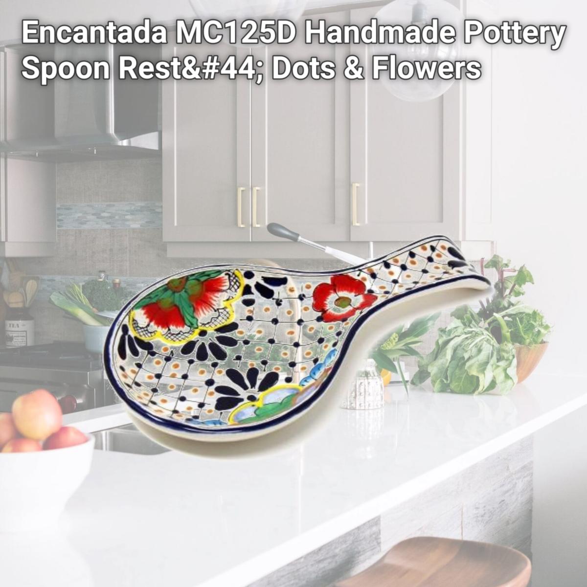 Picture of Encantada MC125D Handmade Pottery Spoon Rest, Dots & Flowers