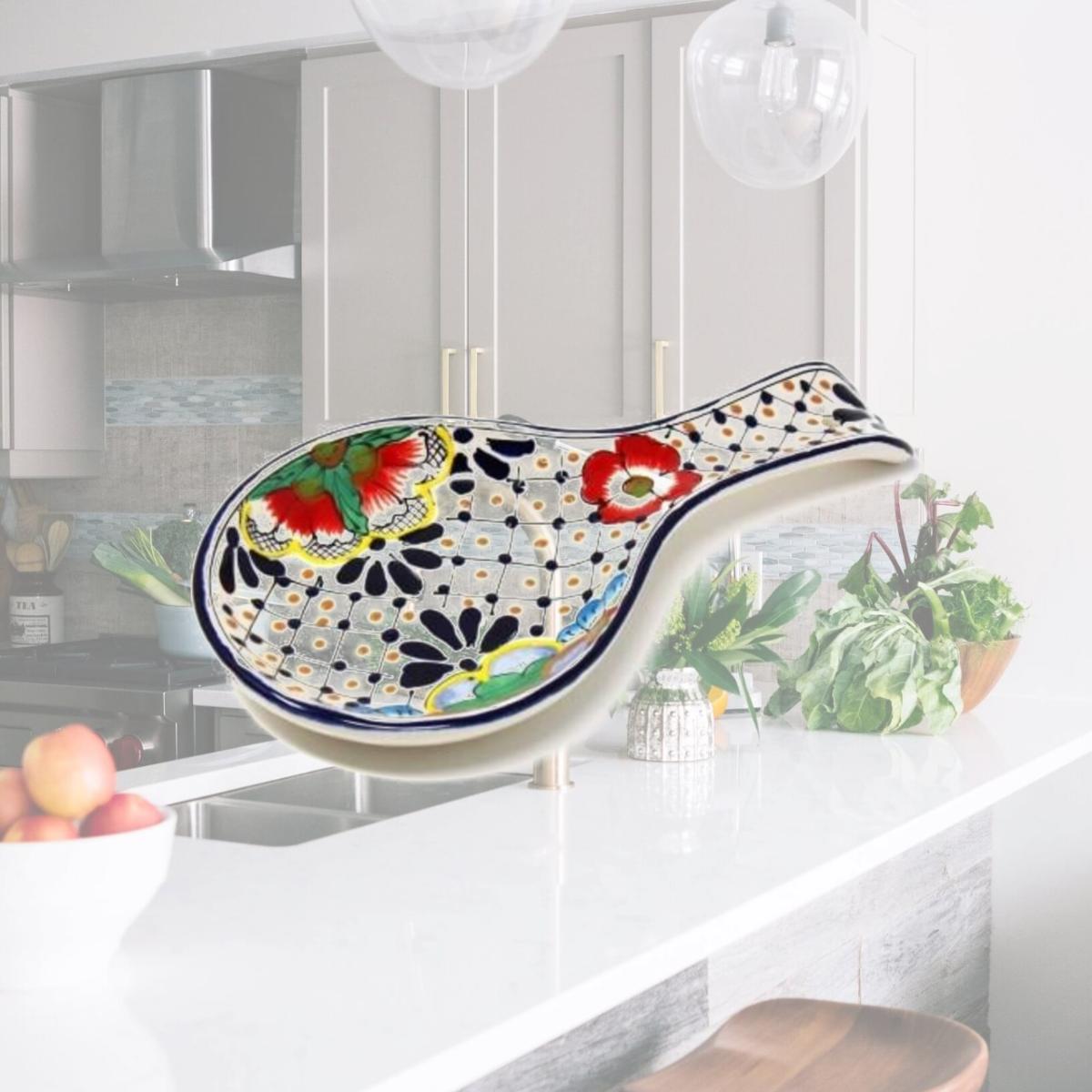Picture of Encantada MC125D Handmade Pottery Spoon Rest, Dots & Flowers