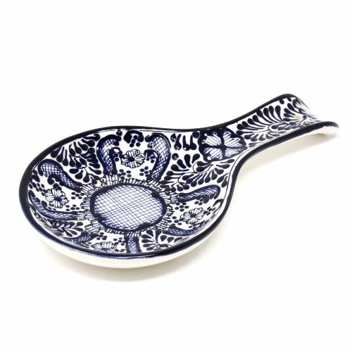 Mc125f Handmade Pottery Spoon Rest, Blue Flower