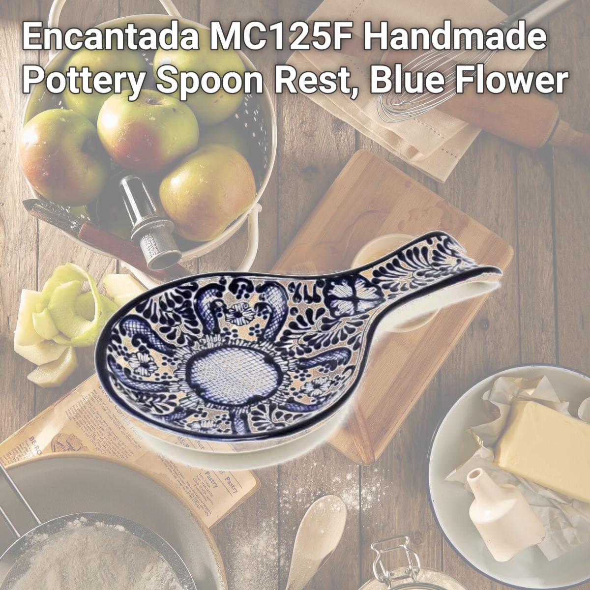 Picture of Encantada MC125F Handmade Pottery Spoon Rest, Blue Flower
