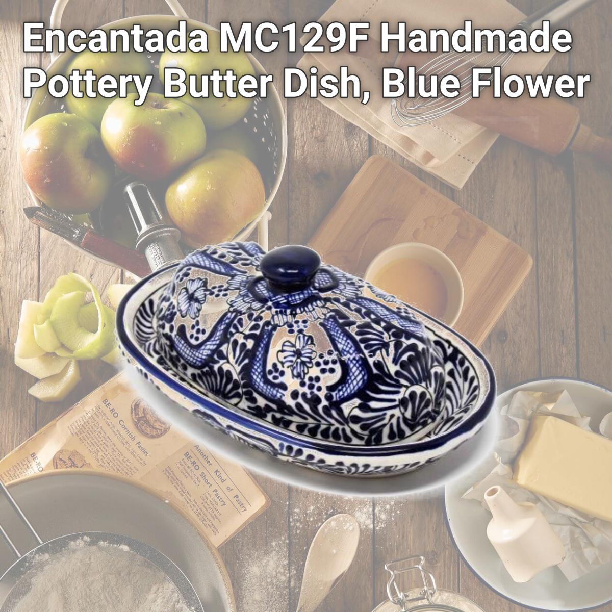 Picture of Encantada MC129F Handmade Pottery Butter Dish, Blue Flower