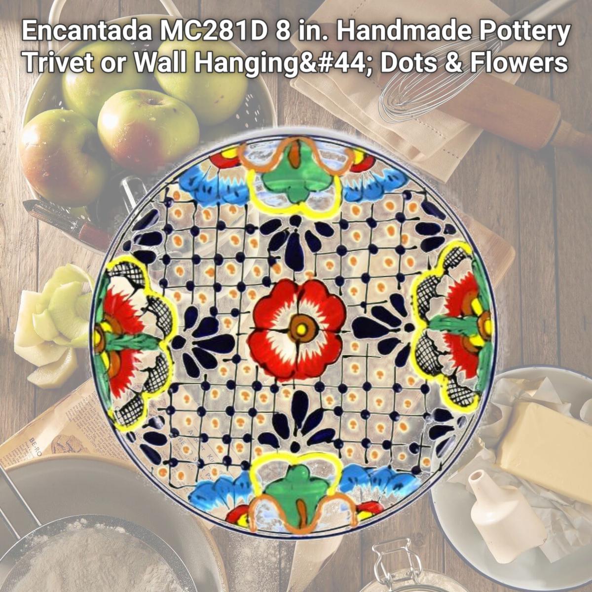 Picture of Encantada MC281D 8 in. Handmade Pottery Trivet or Wall Hanging, Dots & Flowers