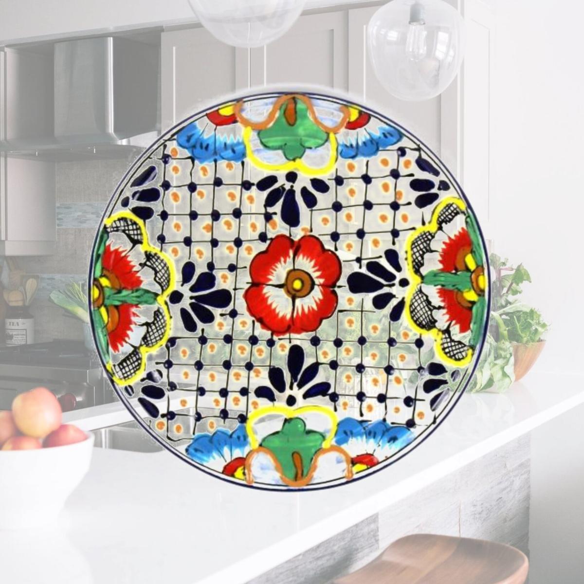 Picture of Encantada MC281D 8 in. Handmade Pottery Trivet or Wall Hanging, Dots & Flowers