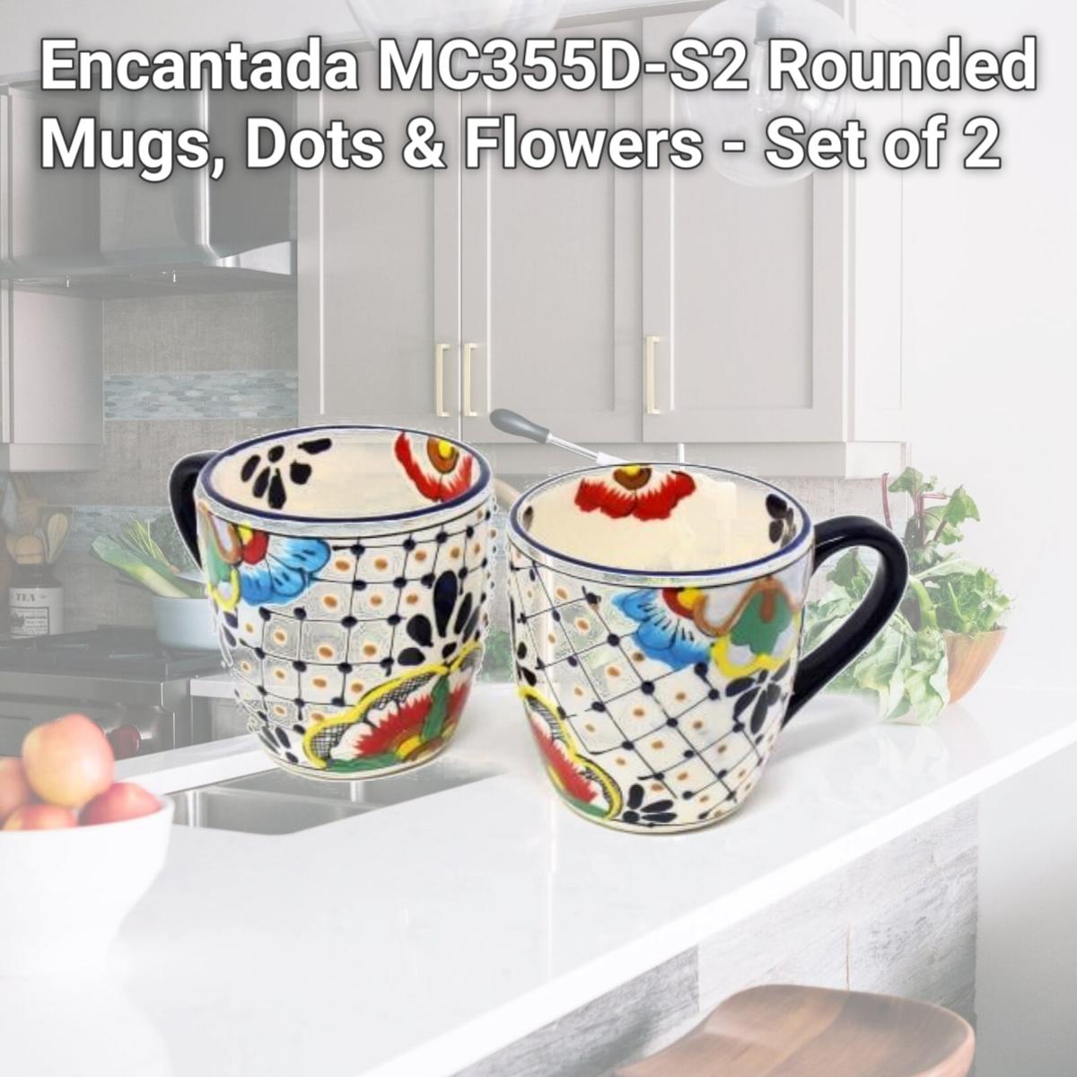 Picture of Encantada MC355D-S2 Rounded Mugs, Dots & Flowers - Set of 2
