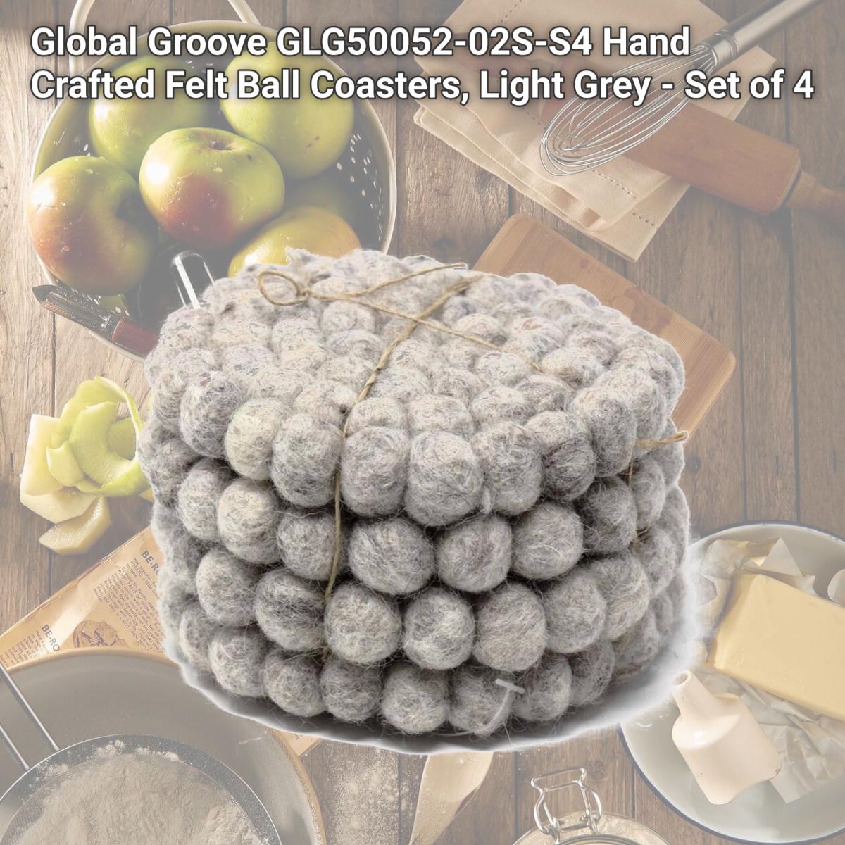 Picture of Global Groove GLG50052-02S-S4 Hand Crafted Felt Ball Coasters, Light Grey - Set of 4