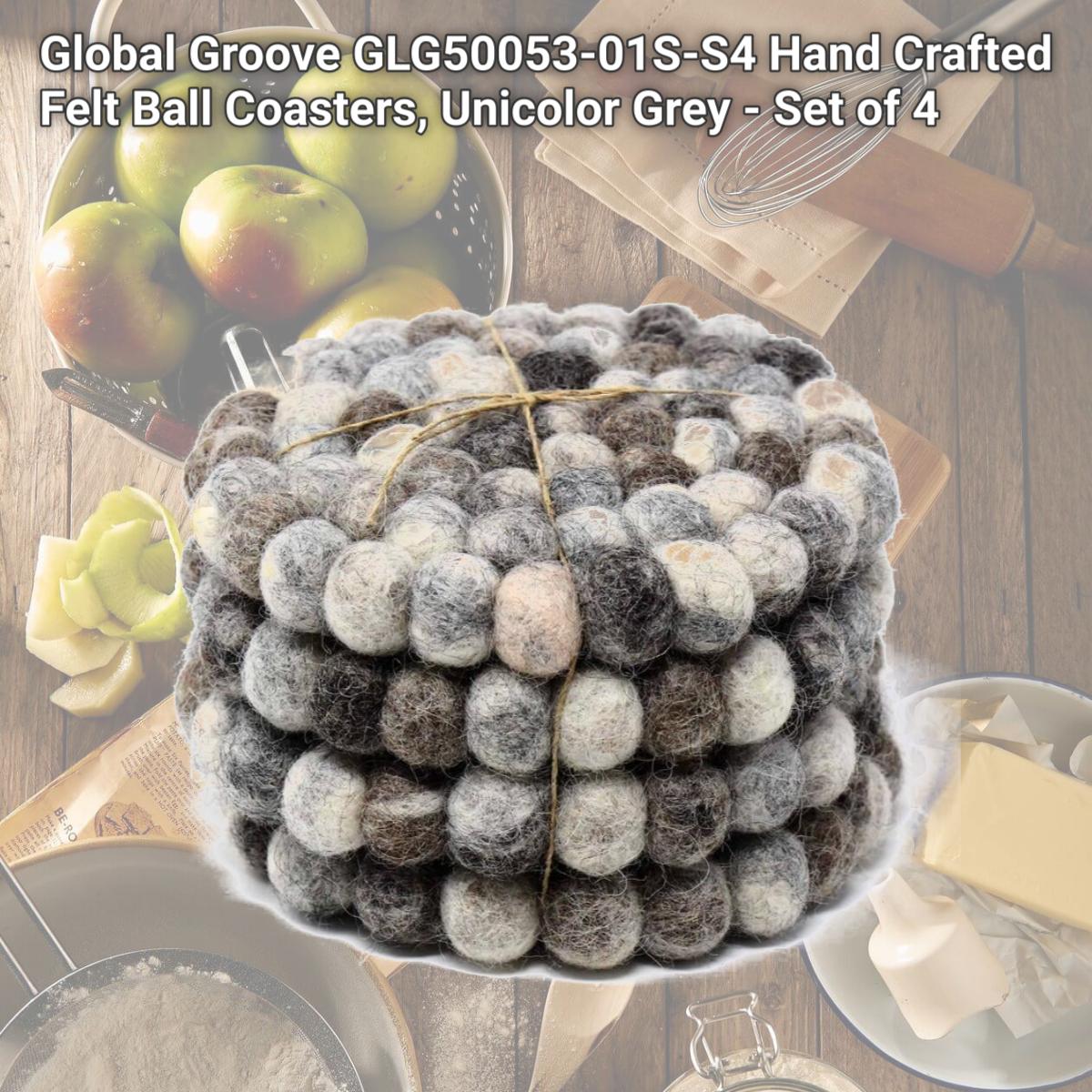 Picture of Global Groove GLG50053-01S-S4 Hand Crafted Felt Ball Coasters, Unicolor Grey - Set of 4