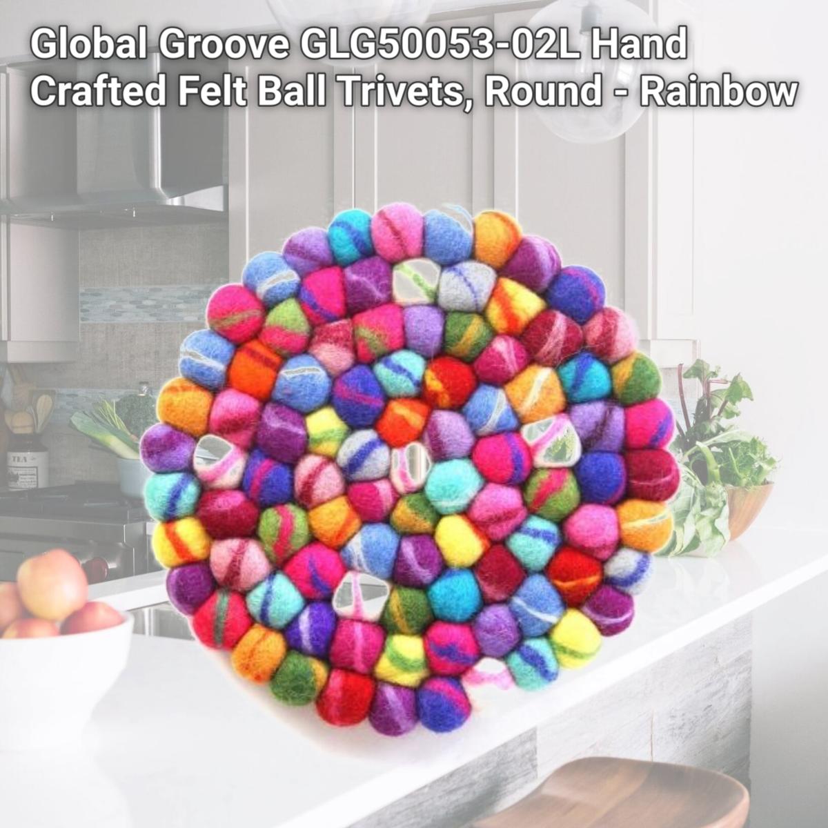 Picture of Global Groove GLG50053-02L Hand Crafted Felt Ball Trivets, Round - Rainbow