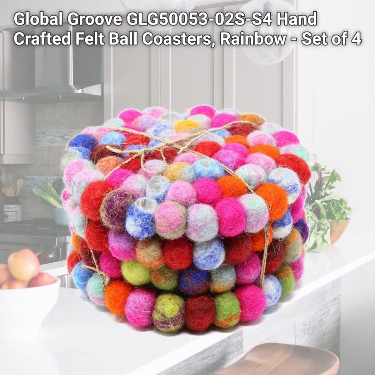 Picture of Global Groove GLG50053-02S-S4 Hand Crafted Felt Ball Coasters, Rainbow - Set of 4