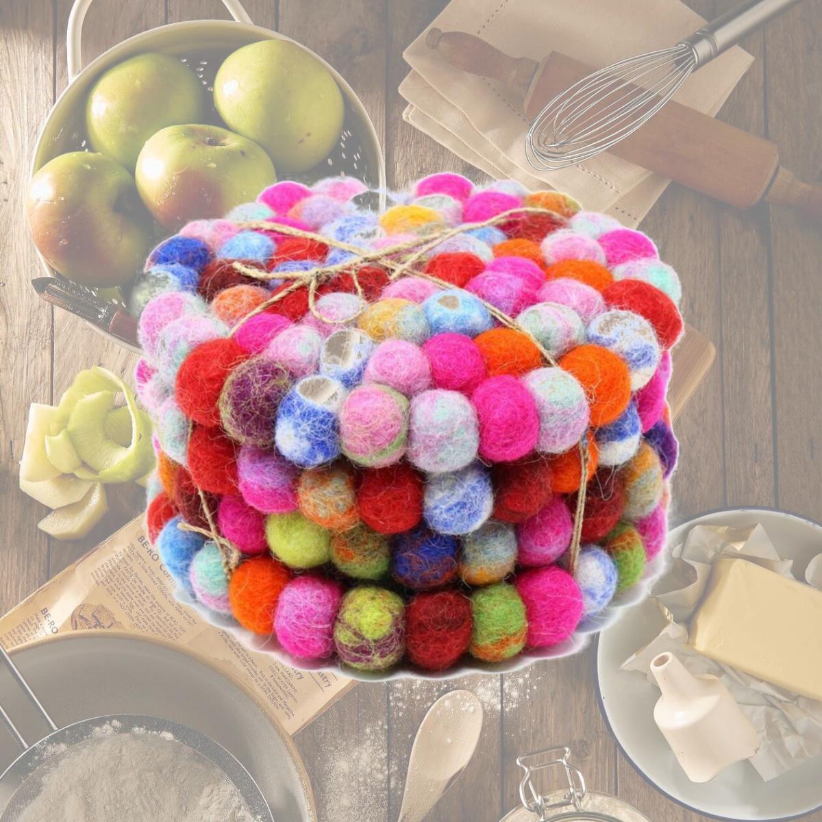 Picture of Global Groove GLG50053-02S-S4 Hand Crafted Felt Ball Coasters, Rainbow - Set of 4
