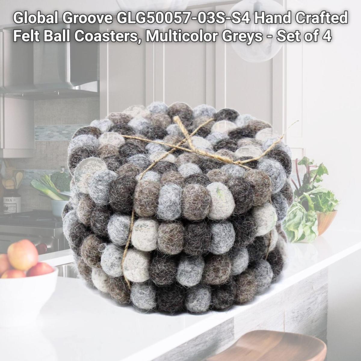 Picture of Global Groove GLG50057-03S-S4 Hand Crafted Felt Ball Coasters, Multicolor Greys - Set of 4
