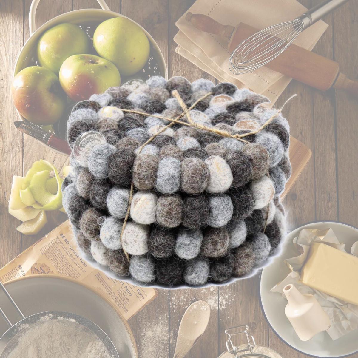 Picture of Global Groove GLG50057-03S-S4 Hand Crafted Felt Ball Coasters, Multicolor Greys - Set of 4