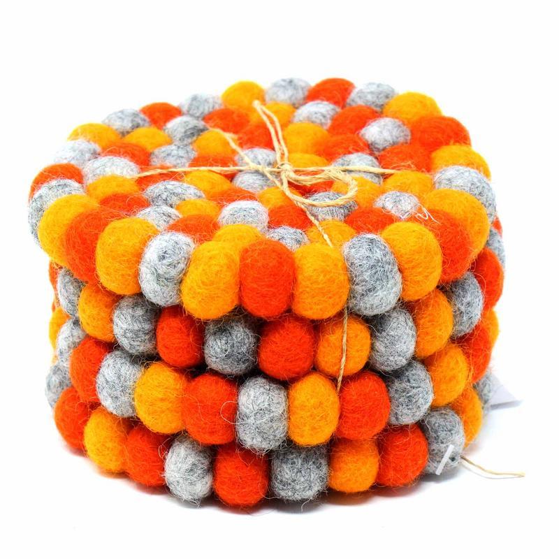 Glg50058-02s-s4 Hand Crafted Felt Ball Coasters, Chakra Orange - Set Of 4