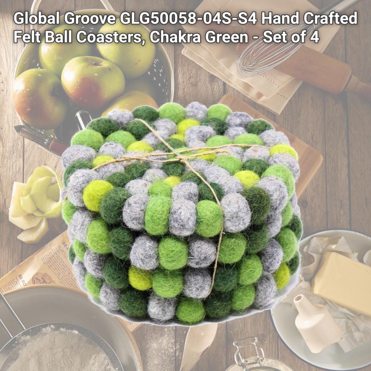Picture of Global Groove GLG50058-04S-S4 Hand Crafted Felt Ball Coasters, Chakra Green - Set of 4