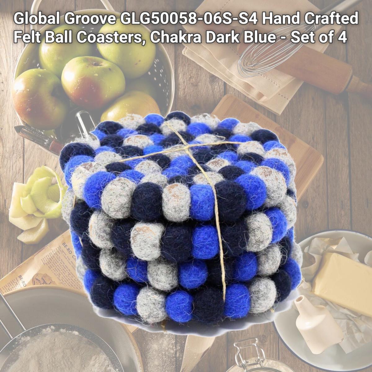 Picture of Global Groove GLG50058-06S-S4 Hand Crafted Felt Ball Coasters, Chakra Dark Blue - Set of 4