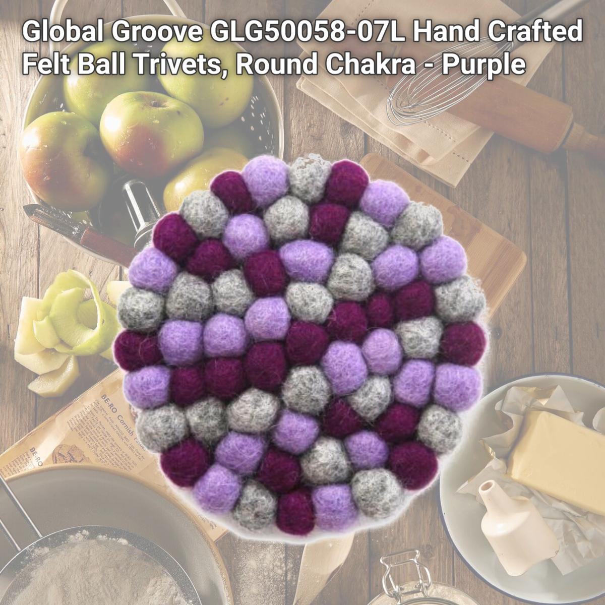 Picture of Global Groove GLG50058-07L Hand Crafted Felt Ball Trivets, Round Chakra - Purple