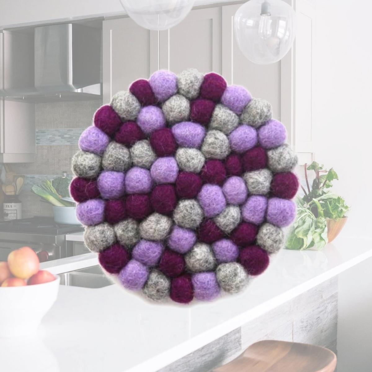Picture of Global Groove GLG50058-07L Hand Crafted Felt Ball Trivets, Round Chakra - Purple