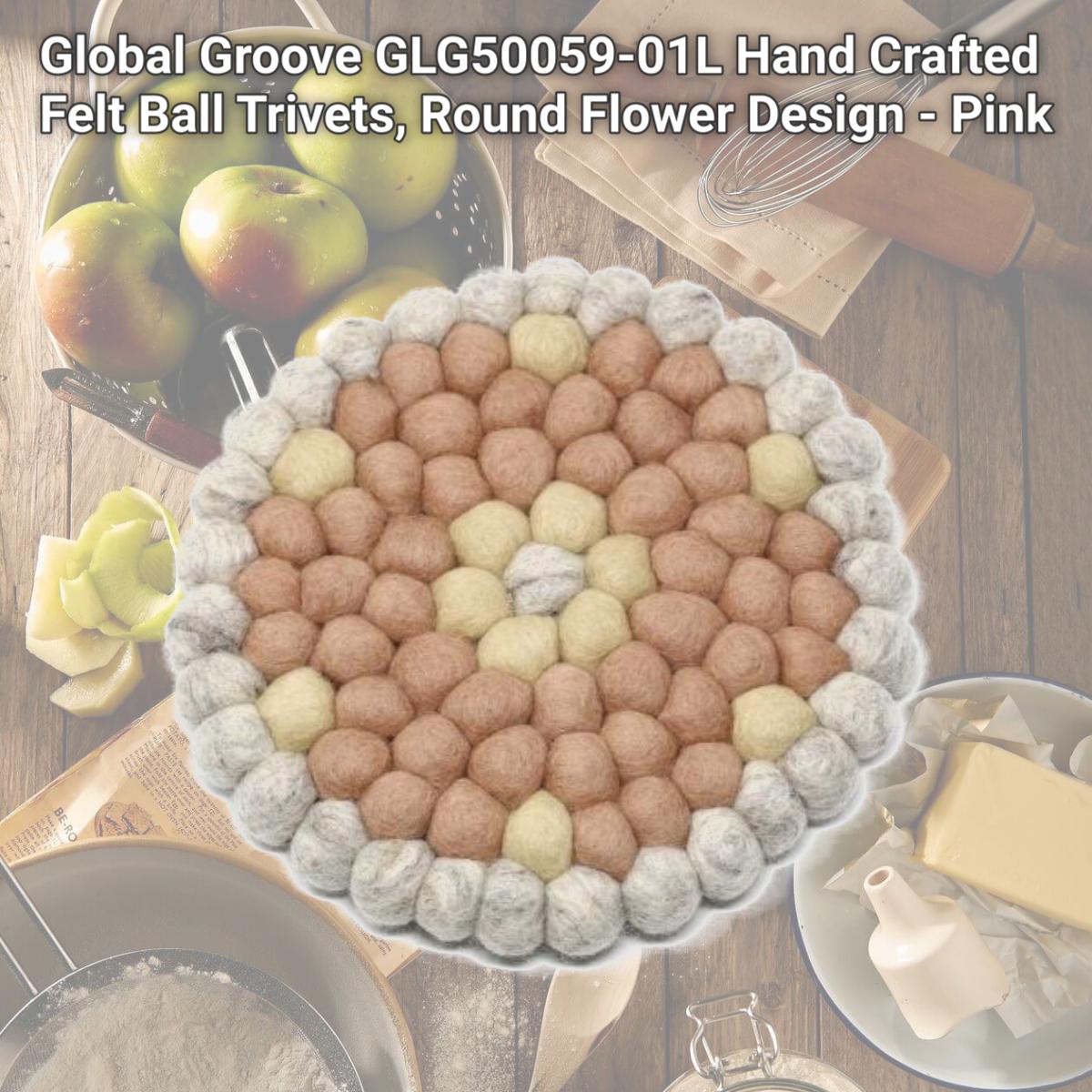 Picture of Global Groove GLG50059-01L Hand Crafted Felt Ball Trivets, Round Flower Design - Pink