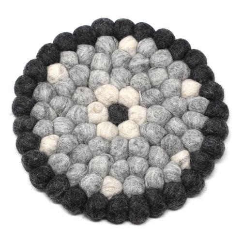 Glg50059-04l Hand Crafted Felt Ball Trivets, Round Flower Design - Black & Grey