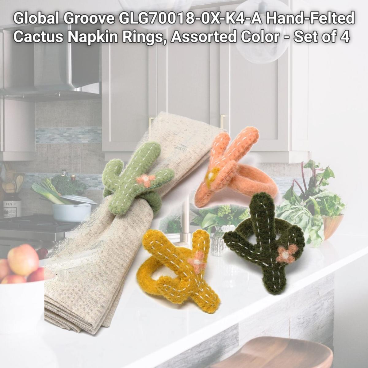 Picture of Global Groove GLG70018-0X-K4-A Hand-Felted Cactus Napkin Rings, Assorted Color - Set of 4
