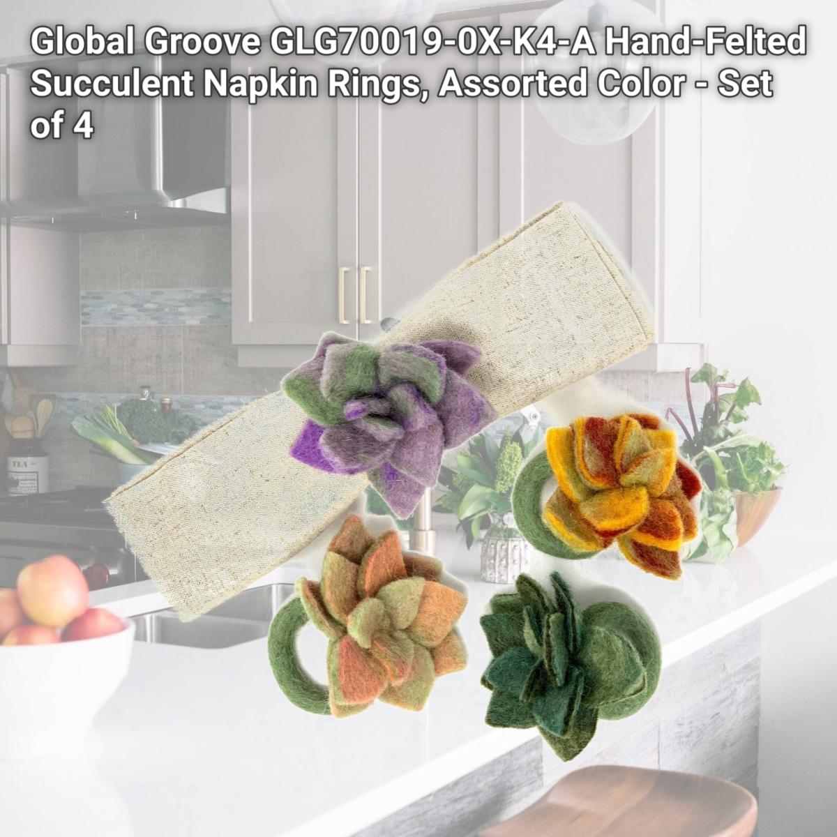 Picture of Global Groove GLG70019-0X-K4-A Hand-Felted Succulent Napkin Rings, Assorted Color - Set of 4