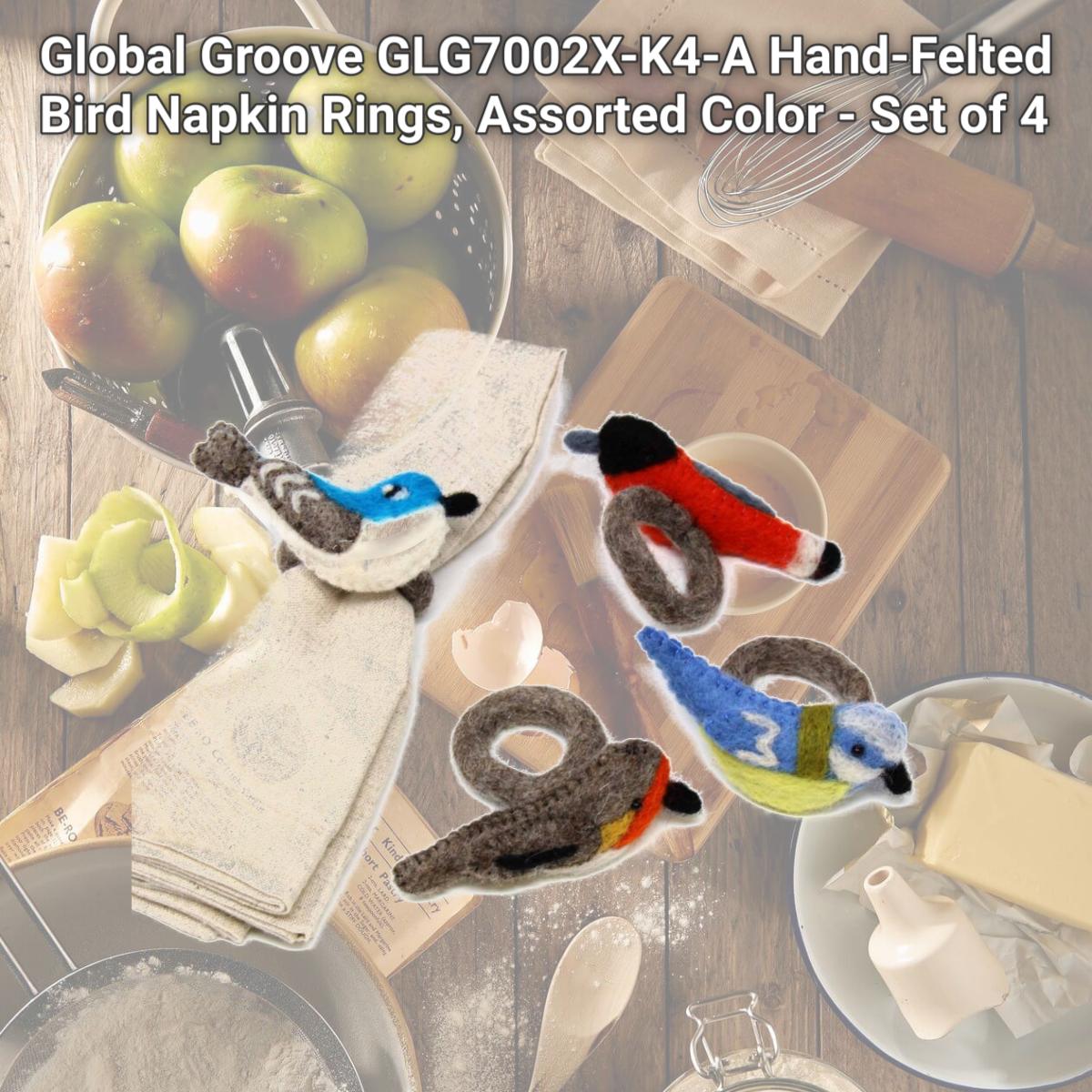 Picture of Global Groove GLG7002X-K4-A Hand-Felted Bird Napkin Rings, Assorted Color - Set of 4