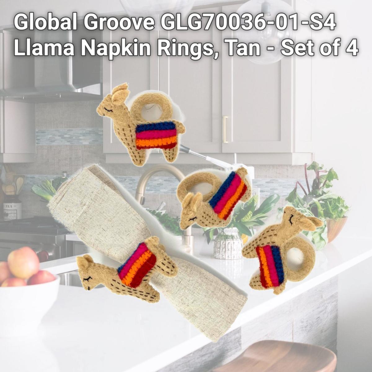 Picture of Global Groove GLG70036-01-S4 Llama Napkin Rings, Tan - Set of 4