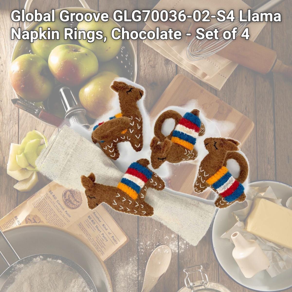 Picture of Global Groove GLG70036-02-S4 Llama Napkin Rings, Chocolate - Set of 4