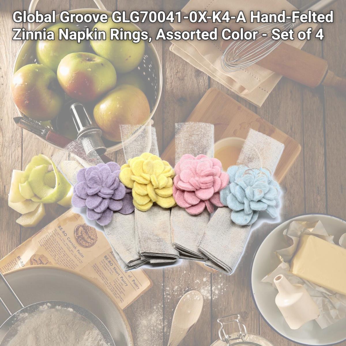 Picture of Global Groove GLG70041-0X-K4-A Hand-Felted Zinnia Napkin Rings, Assorted Color - Set of 4
